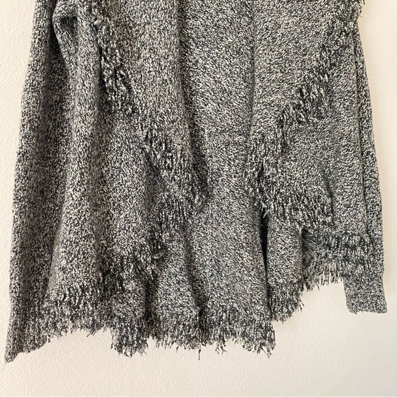 Cache Wool Blend Sweater Drape Front Fringe Hems Women’s Sz S Black, White - Picture 3 of 7